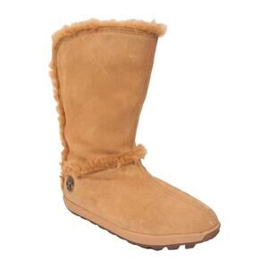 Timberland MukLuk Mid Calf Boots Suede Fur Lined Tan Sz 7 Pull On Flat Winter